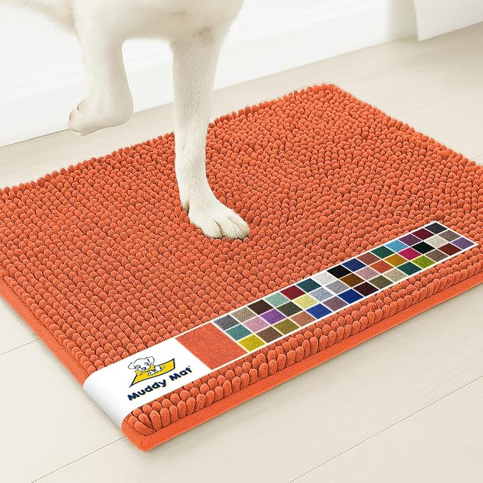 Muddy Mat® | Super Water Absorbent Door Mat Indoor, Microfiber Quick Dry Chenille Entryway Rug, Slip Resistant Front Door Mat, Indoor Mats for Entryway, Machine Washable Pet Rug, Coral 2ft x 3ft