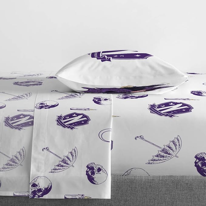 Wednesday Addams Twin Comforter Set 5 Piece Gothic Bedding for Girls, Black | Bed in a Bag, Comforter Sheets Sham Pillowcase, Official Product, Soft Microfiber, Machine Washable, Girls Gift