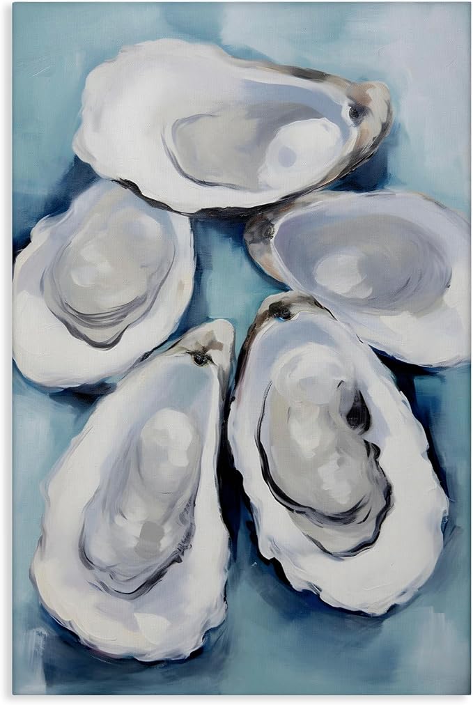 Five Oyster Shells Nautical, 20 x 30 Inch Canvas Wall Art | Stupell Industries · By Petal Prints Design · Ready to hang · Perfect for living room · bedroom · office · Made in USA