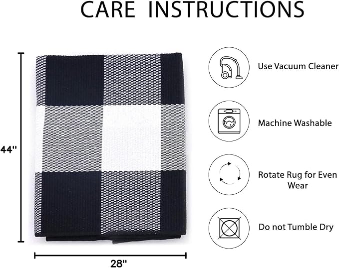 IOHOUZE Cotton Buffalo Plaid Check Rug Outdoor Doormat 27.5 x 43 Inches Washable Woven Outdoor Indoor Welcome Mats for Front Door/Farmhouse/Entryway/Home Entrance black and White Outdoor Rug