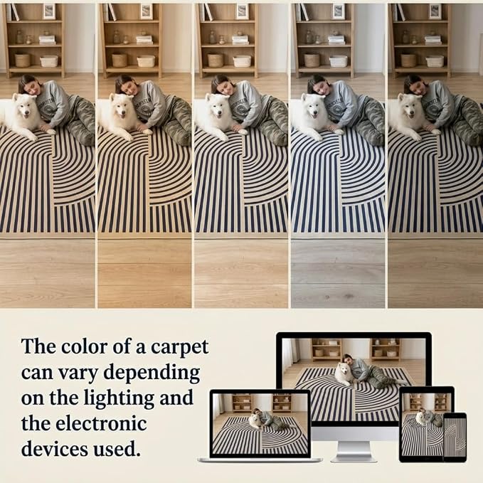 Brown Area Rug, 2x3, with a Black Geometric Modern Design, Abstract Line Pattern, Non-Slip TPE Backing, Low Pile, Washable, Easy to Clean, Suitable for Living Room, Bedroom and Entryway.