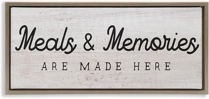 Meals and Memories Kitchen Sign, 10 x 24 Inch Canvas in Floater Frame | Stupell Industries · By Lil' Rue · Ready to hang · Rustic charm for kitchen or dining room · Made in USA