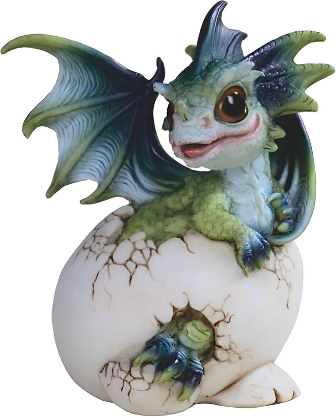 ICE Armor 5" H Green and Blue Dragon Baby in Egg Statue Fantasy Decoration Figurine