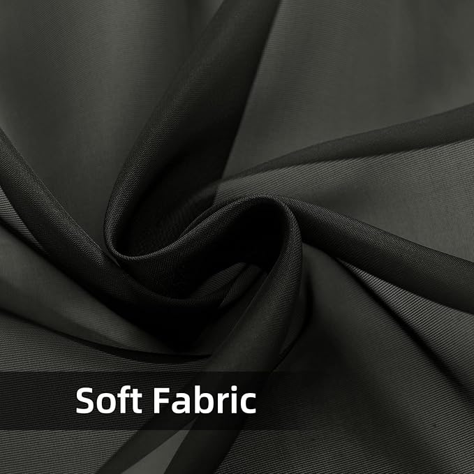 youleyar Solid Sheer Rod Pocket Curtain Voile Draperies 2 Panels White Beige Black Grey Coffee 70 Inch Width 72 Inch Long 1 Pair for Kitchen Bedroom Children Living Room Yard(Black,70Wｘ72L)