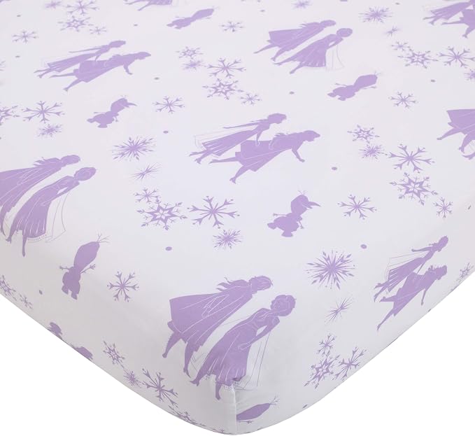 Disney Frozen 2 Lavender, Light Blue and Purple Forest Spirit 4 Piece Toddler Bed Set - Comforter, Fitted Bottom Sheet, Flat Top Sheet, Reversible Pillowcase