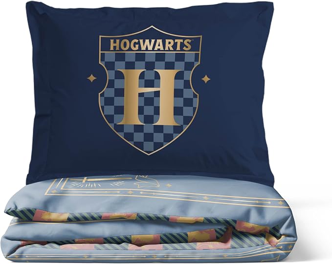 Jay Franco Duvet Cover Set – 3 Piece Comforter Cover and Sham Set, Super Soft Cozy Kids Bedding (Insert Not Included) Blue - Harry Potter, Queen