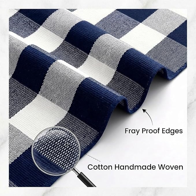 Navy Blue and White Buffalo Plaid Rug 3' x 5', Washable Farmhouse Non-Slip Checkered Doormat, Indoor Outdoor Floor Mat for Living Room, Bedroom, Entryway, Kitchen, Laundry Room