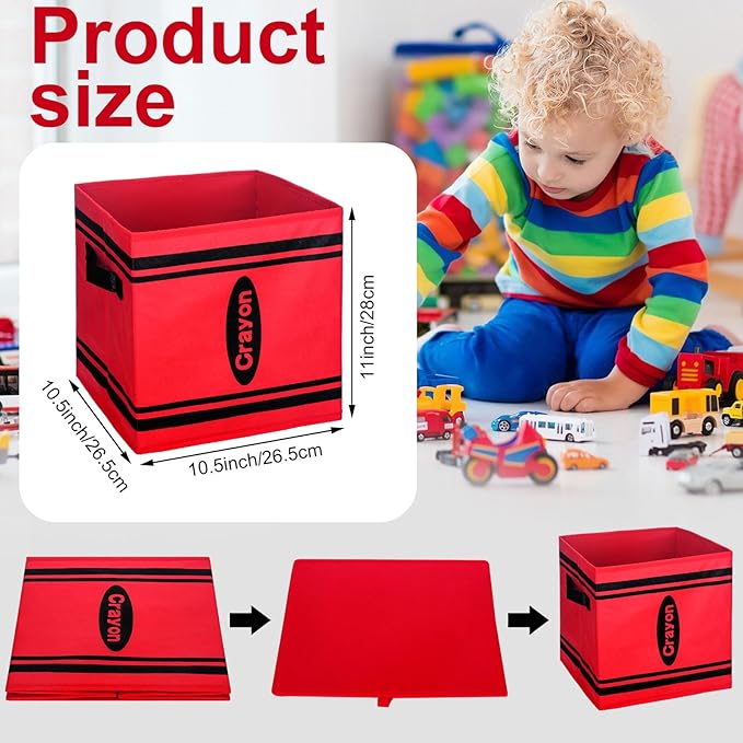 RattanView 6 Pcs 11in Crayon Fabric Storage Bins Classroom Must Have Cubby Basket Bins Return School Treasure Prize Box End of Year Organization for Daycare Elementary Preschool