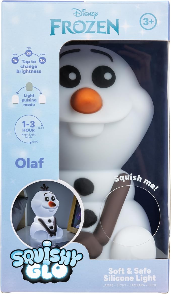 Paladone Frozen Olaf SquishyGlo Light – Official Disney Silicone Lamp for Kids & Teens – Cordless, Rechargeable Night Light – Fun Bedroom Decor & Collectible Gift | Soft Squishy Silicone Design • Rechargeable Cordless Lamp • Auto-Off Timer And Tap Cont...