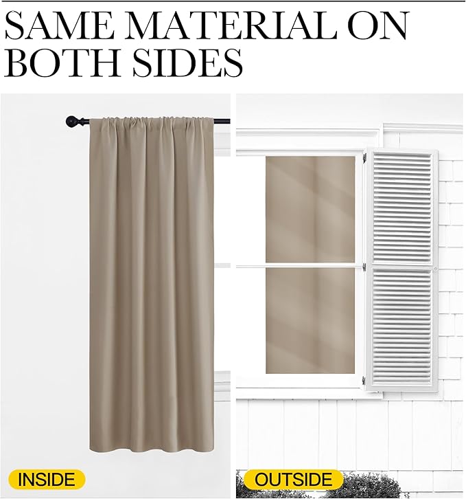 NICETOWN Blackout Curtains for Bedroom, Blackout Curtain Panels, Taupe, 1 Pair, 70 by 63-inch, Window Treatment Energy Saving Thermal Insulated Solid Rod Pocket Blackout Drapes/Draperies