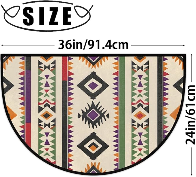 Ethnic Half Round Doormat Non-Slip Semi Circle Rug Half Moon Mat | Bohemia West Washable Soft Absorbent Indoor Outdoor Entrance Kitchen Bathroom Sink Patio Welcome Fireplace Floor Rug