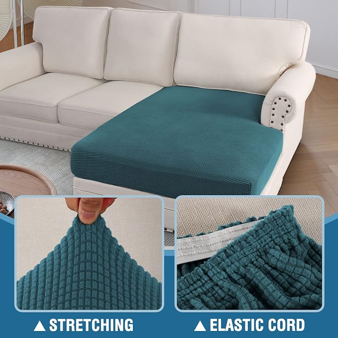 H.VERSAILTEX Sectional Couch Covers 1 Piece Chaise Slipcover L Shape Separate Cushion Couch Cover for Both Left/Right Sectional Couch (Seat Only: 1 Chaises, Deep Teal)