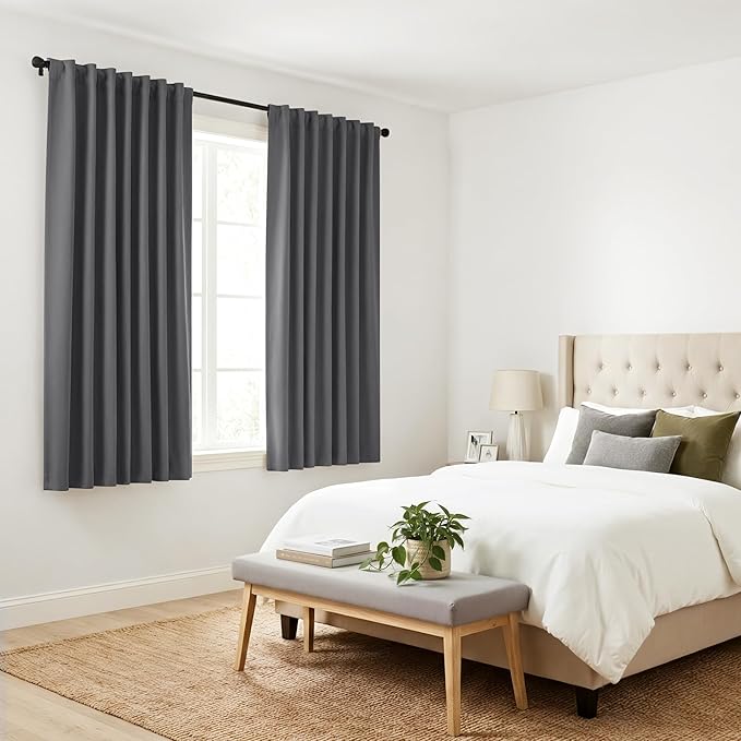 PONY DANCE Blackout Curtains for Bedroom/Living Room - 54 Inches Long Curtain Drapes with Back Loops Rod Pocket Design Thermal Insulated Privacy Protect Energy Saving, 52 W x 54 L, Dark Gray, 1 Pair