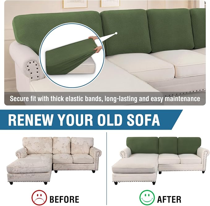 H.VERSAILTEX Backrest Cushion Covers Sectional Couch Back Cushion Covers for Sectional Sofa Set for Both Left/Right Couch (Back Only: 1 Chaise + 2 Sofa, Bronze Green)