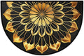 Half Round Doormat Mandala Ethnic Gold Florals Non Slip Half Circle Area Rugs Indoor Washable Half Moon Rug Semi Circle Bathroom Runner Mat Entrance Floor Carpet for Kithen Bedroom Fireplace Decor