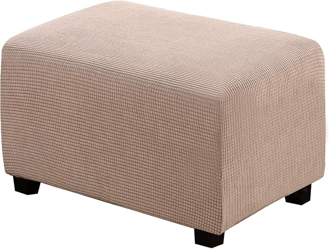 H.VERSAILTEX Ottoman Cover Slipcover Rectangle Fit Length 29"-34" Footrest Sofa Slipcovers Stool Cover Footstool Protector Covers Feature Stretch Thick Soft Jacquard Fabric Removable Washable - Sand
