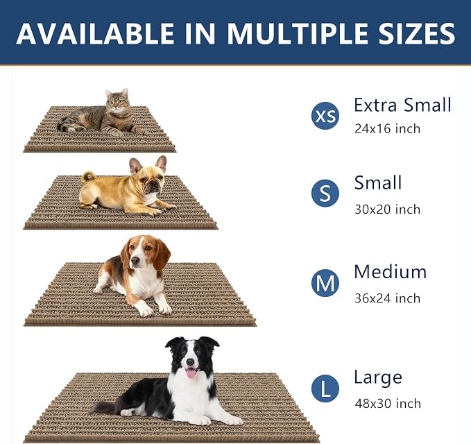 Smiry Dog Door Mat for Muddy Paws 47x24, Absorbent Dirt Trapper, Non-Slip Washable Chenille Entryway Rug for Inside Floor, Camel, Layered Pattern