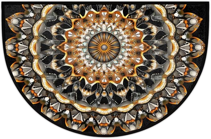 Boho Bohemia Gold Half Round Door Mat Non-Slip Semi Circle Rug Washable Half Moon Floor Rug Absorbent Bathroom Area Rugs for Outdoor Indoor Fireplace Mat Entryway Kitchen Decor Rugs