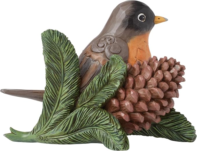 Enesco Jim Shore Heartwood Creek Robin Bird with Pinecone Figurine- Stone Resin Hand Crafted Collectible Mini Figurines Home Decor Statue, 4 Inch