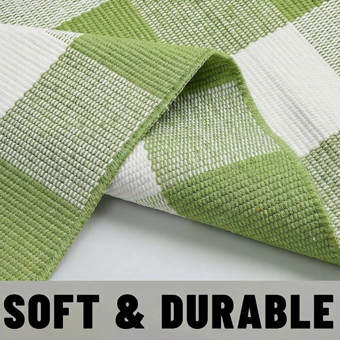 Buffalo Plaid Outdoor Rug 27.5" x 43" Grass Green and White Checkered Area Rug Washable Doormats Indoor Outdoor Rugs for Layered Front Door Mats, Porch, Entryway, Kitchen, Farmhouse