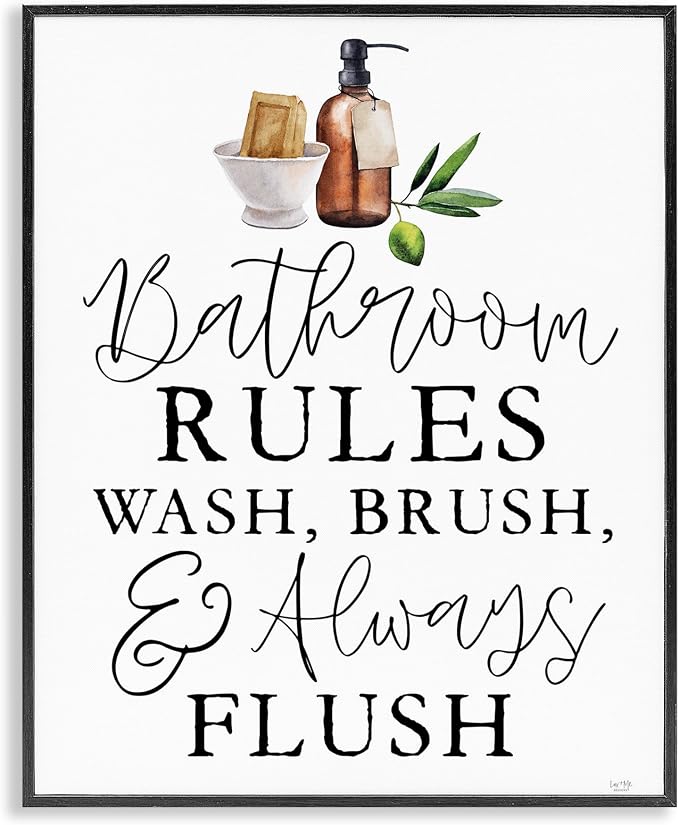'Wash Brush & Always Flush'| Framed Giclee Art | Stupell Industries | Black, 16 x 20 Inches, Easy to Hang and Sturdy, Made in USA, by Lux + Me Designs