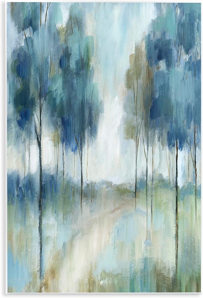 Stupell Industries 'Abstract Blue Woodland Path Trees'| Wall Plaque Art | Stupell Industries | 19 x 13 Inches, Easy to Hang and Sturdy, Made in USA, by Nan