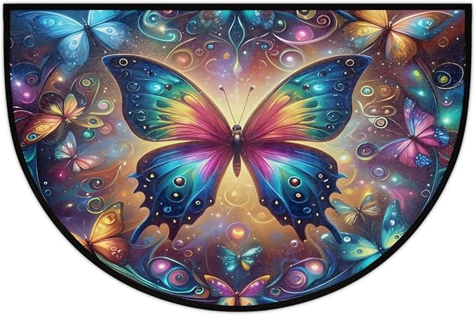 Abstract Butterfly Half Round Door Mat Semi Circle Rug Half Moon Doormat | Abstract Butterfly Soft Washable Welcome Entrance Mat for Outdoor Indoor Floor Bedroom Bathroom Home Kitchen Festival Decor