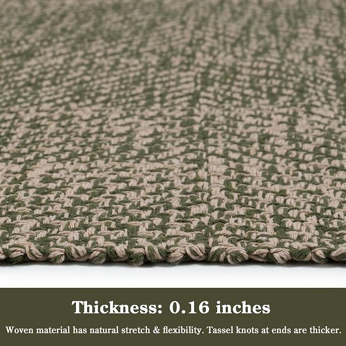 Collive 2' x 6' Kitchen Runner Rug, Modern Farmhouse Washable Bathroom Mat, Boho Moss Green Hallway Runner Rugs Hand-Woven Reversible Bedroom Carpet for Laundry Entryway Home Decor