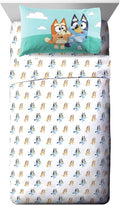 Jay Franco Kids Sheet Set with Fitted, Flat Sheets & Pillow Cover - Ultra-Soft Bedding with Pillowcase for Room Decor, White - Bluey, 4 Piece Full