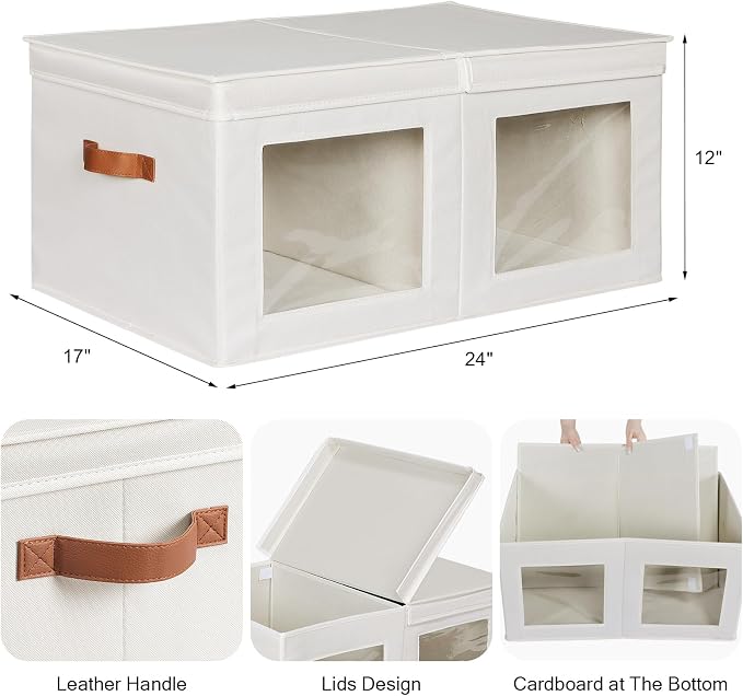 Univivi Large Storage Boxes with Lids, Collapsible Foldable Storage Bins for Clothes, [2-Pack] Fabric Storage Cubes with Handles, Closet Organizers for Home, Bedroom (Beige, 24” x 17” x 12") | 24 x 17 x 12 In Foldable Storage Boxes with Handles, Clear ...