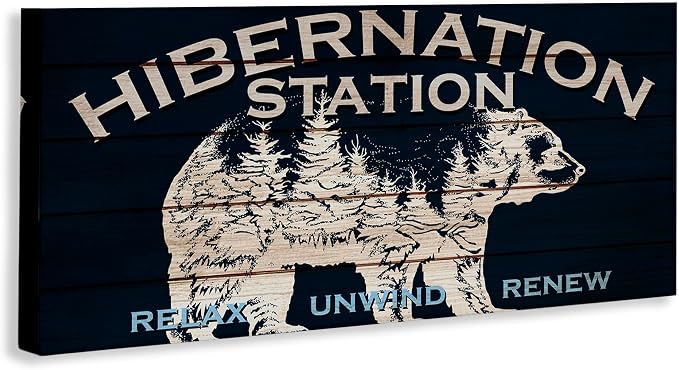 Hibernation Station Bear Trees, 10 x 24 Inch Canvas Wall Art | Stupell Industries · By Kim Allen · Ready to hang · Rustic lodge charm for cabin spaces · Made in USA