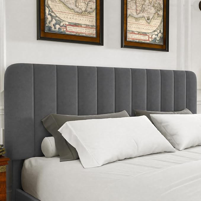 VECELO Full Size Upholstered Bed Frame with 4 Drawers and Headboard, Velvet Platform Storage Bedframe, Wooden Slats Support, No Box Spring Needed,Dark Grey