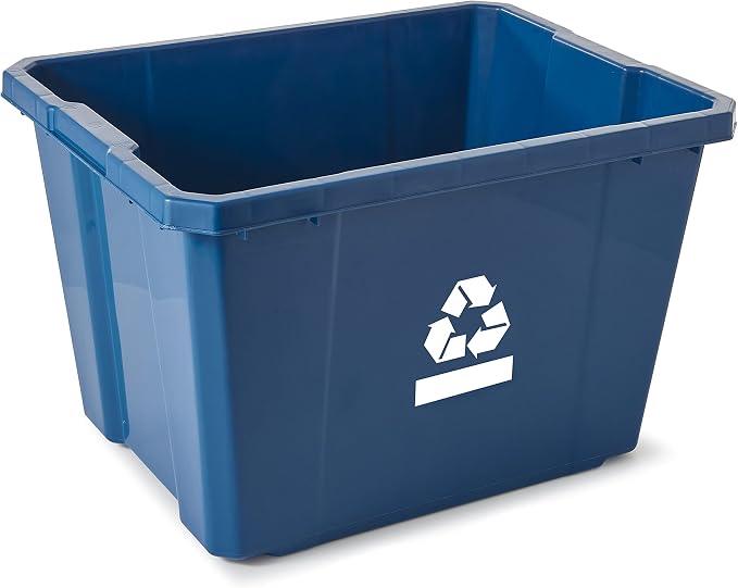 Gracious Living Medium Curbside Blue Box, Plastic 17 Gallon/64 Litre Home Trash Can Refuse and Recycling Bin Container with Built-in Handles (1 Pack)