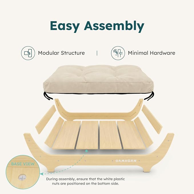 CANAGAN Elevated Wooden Dog Bed with Cushion, Natural Wood, Large | Raised Dog Couch Bed with a Washable Cover and Plush PP-Filled Cushion, Designed for Large Dogs and Stylish Indoor Living
