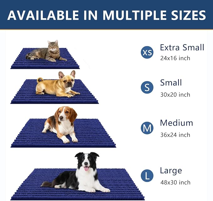 Smiry Dog Door Mat for Muddy Paws 48x30, Absorbent Dirt Trapper, Non-Slip Washable Chenille Entryway Rug for Inside Floor, Navy Blue, Layered Pattern
