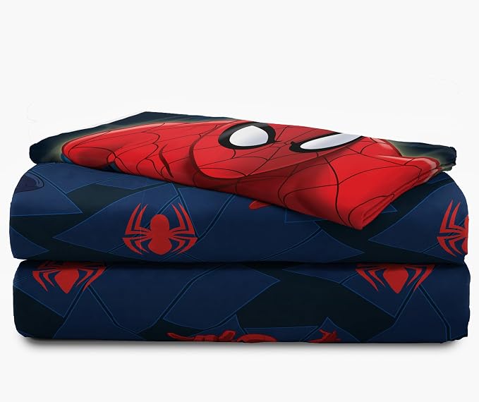Jay Franco Kids Sheet Set with Fitted, Flat Sheets & Pillow Cover - Ultra-Soft Bedding with Pillowcase for Room Decor, Blue - Spiderman, 3 Piece Twin