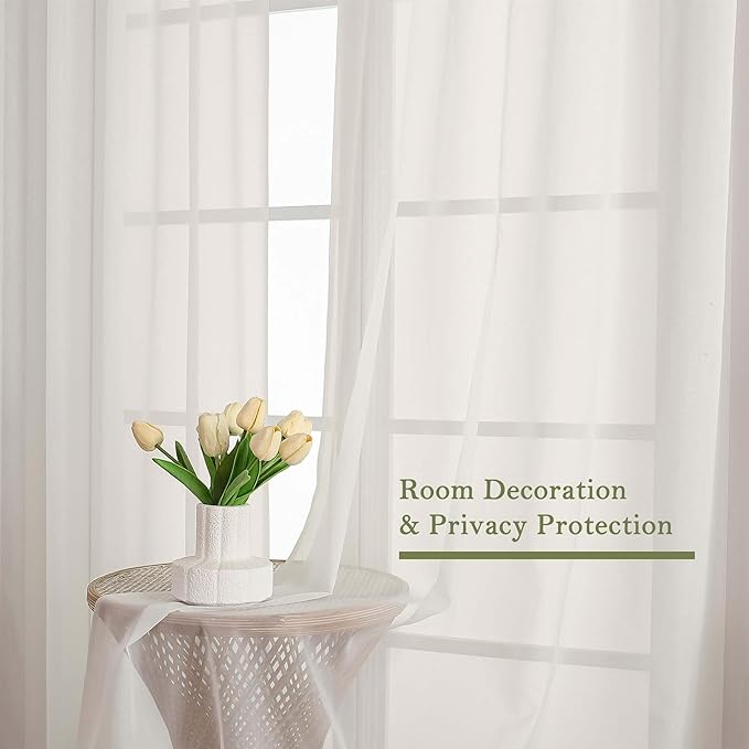 Lecloud Ivory Sheer Curtains 96 Inches Long 2 Panels Set, Solid Airy Voile Dual - Image 6