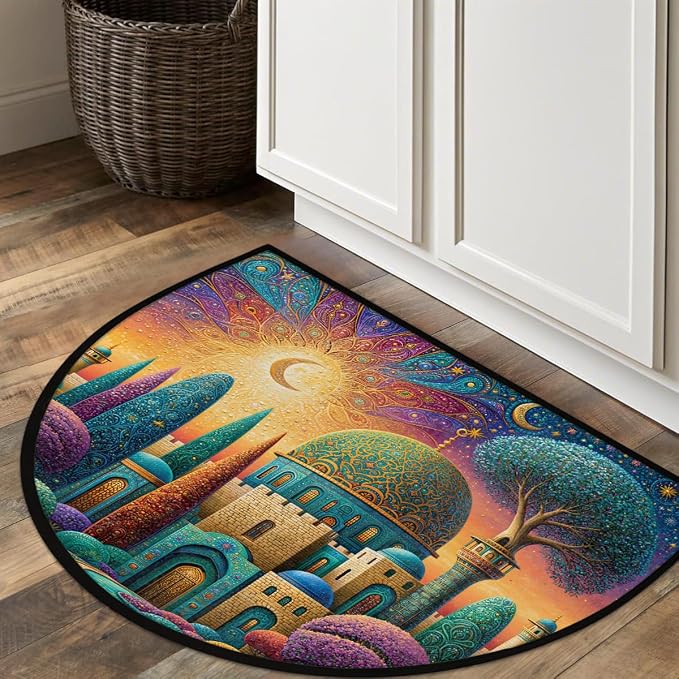 Sun Half Round Door Mat Semi Circle Rug Half Moon Doormat | Soft Washable Moon Fantasy Welcome Entrance Mat for Outdoor Indoor Floor Bedroom Bathroom Home Kitchen Festival Decor