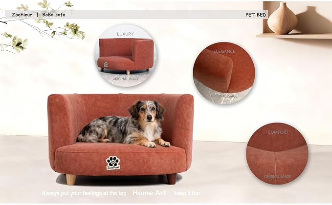 2-in-1 Human & Pet Shared Curved Dog Sofa, Solid Pine Leg Frame with High Resilience Foam, Indoor Pet Furniture(Orange)