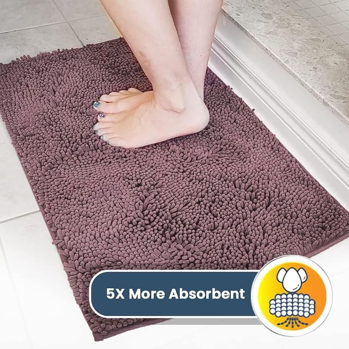 Muddy Mat® | Super Water Absorbent Door Mat Indoor, Microfiber Quick Dry Chenille Entryway Rug, Slip Resistant Front Door Mat, Indoor Mats for Entryway, Machine Washable Pet Rug, Plum 24" x 60"