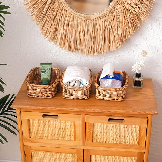 Rectangle small wicker baskets for sundries 3pcs storage bins