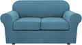 H.VERSAILTEX 3PC Stretch Sofa Covers for Loveseat - Base & 2 Seat Cushions, Thicker Jacquard Fabric (Medium, Storm Blue)