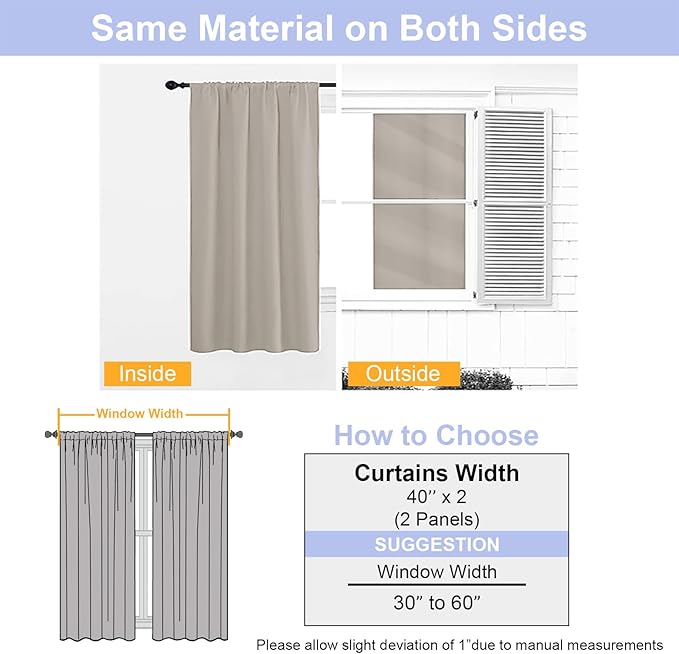 Simplebrand Ava Stone Blackout Curtains for Bedroom 84 Inch Length 2 Panels Set, Solid Thermal Insulated Privacy Living Room Window Treatment Curtains Blackout Drapes, W40 x L84 Inch, Stone