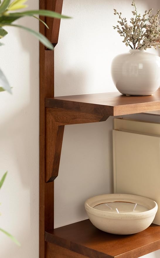 Kate and Laurel Meridien Modern Three-Tier Wooden Shelves, 18 x 9 x 32, Walnut Brown, Stunning Tiered Wall Shelf for Storage and Display as Cute Nursery Shelving or Over-the Toilet Storage
