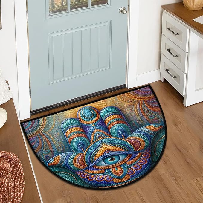 Mandala Half Round Door Mat Semi Moon Rug Fireplace Carpet Area Rugs | Colorful Bohemia Non Slip Absorbent Half Circle Mat Carpet for Indoor Outdoor Patio Kitchen Bathroom Entryway Home Decor