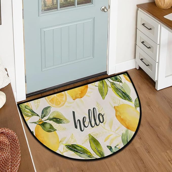 Pardick Half Round Door Mat Vintage Lemon Anti-Slip Semi Circle Rug 24X36 Indoor Door Mat Half Moon Bath Mats, Washable Decorative Welcome Floor Mats for Kitchen Bathroom Hearth Fireplace,A-1624