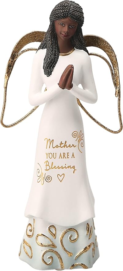 Pavilion Gift Company Mother You are A Blessing-5.5 Inch African American Praying Collectible Resin Angel Figurine, White