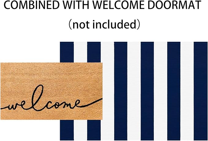 Blue and White Layered Doormat 2.3'x3.6,Machine Washable Porch Rug Cotton Woven Striped Farmhouse Small Area Rug for Porch/Home Entrace Decor/Bedroom/Layered Door Mats