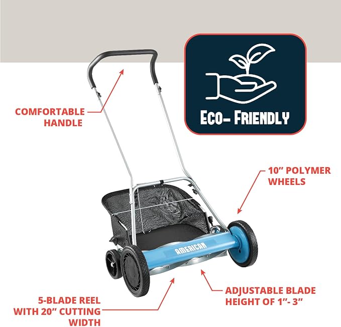 American Lawn Mower 2002-20 20" 5-Blade Reel Mower with Grass Catcher