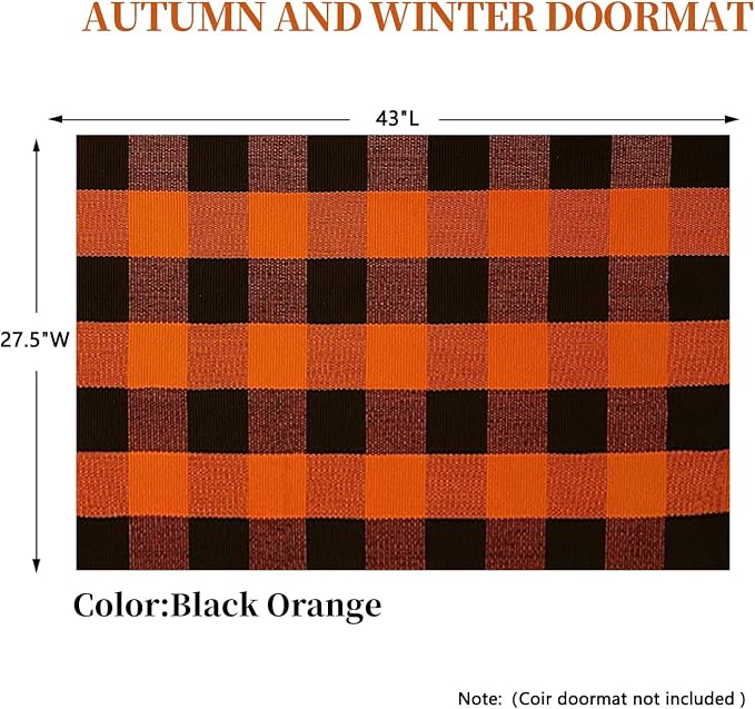 SEEKSEE Buffalo Plaid Outdoor Rug 27.5x43 Orange and Black Front Door Mat, Layering Rug for Porch, Halloween Doormat, Front Porch Rug for Outdoor Entrance Entryway Patio Porch Decor